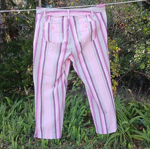 ANN TAYLOR LOFT PETITE STRETCH PINK BROWN WHITE STRIPED PANTS, SIZE 8P LADIES - Picture 9 of 10